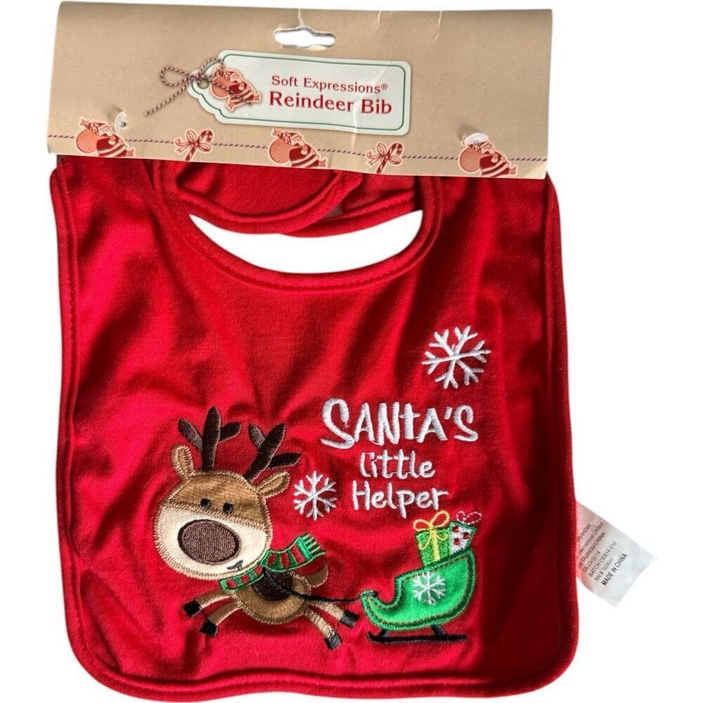 New Cracker Barrel Soft Expressions Holiday Christmas Santa’s Helper Bib